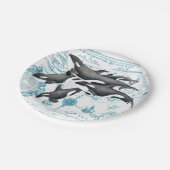 Wale von Orca uralt blau Pappteller (Schrägansicht)