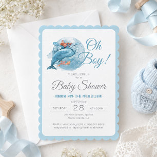 Wale-Wasserfarbe Oh-Junge-Baby-Party Einladung