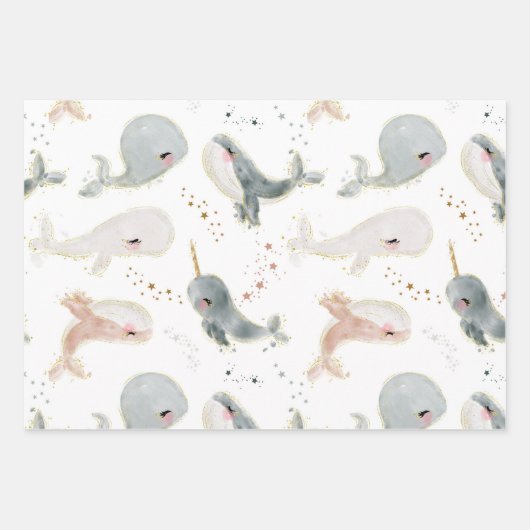 Wale Wasserfarbe unter dem Meer Geschenkpapier Set (Vorderseite 2)