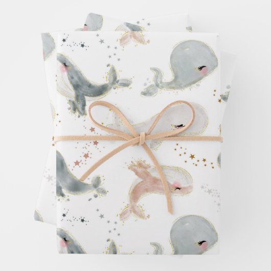 Wale Wasserfarbe unter dem Meer Geschenkpapier Set (Beispiel)