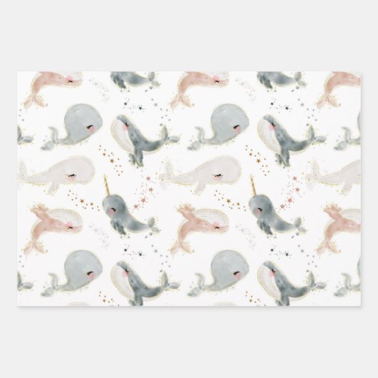 Wale Wasserfarbe unter dem Meer Geschenkpapier Set (Vorderseite)