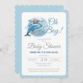 Wale Watercolor Oh Boy Baby Dusche Einladung (Vorne/Hinten)