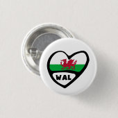 Wales Country Code Flag Herz Button Abzeichen, Cym (Vorne & Hinten)