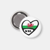 Wales Country Code Flag Herz, WAL Magnet (Vorderseite/Rückseite)