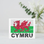 Wales CYMRU Vintag Flag Postkarte (Stehend Vorderseite)