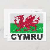 Wales CYMRU Vintag Flag Postkarte (Vorne/Hinten)