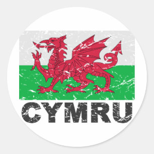 Wales CYMRU Vintage-Flagge Runder Aufkleber