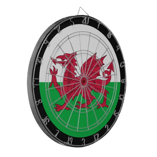 Wales Dartboard & Welsh Flag Darts / Spielbrett Dartscheibe (Vorderseite Links)