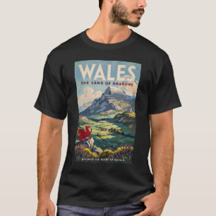 Wales Drachen Illustration Reise Kunst Vintage T-Shirt