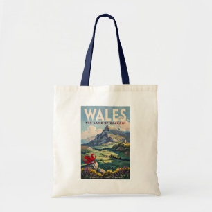 Wales Drachen Illustration Reise Kunst Vintage Tragetasche