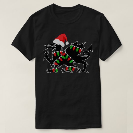Wales Dragon Santa Christmas Tree Lights Welsh Xma T-Shirt (Design vorne)