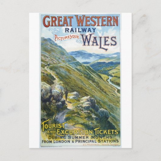 Wales England Eisenbahn Vintage Reise Postkarte (Vorderseite)