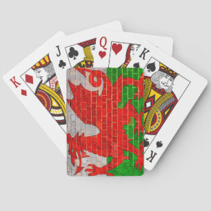 Wales-Fahne an einer Ziegelmauer Spielkarten
