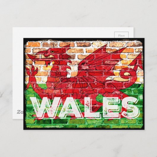 Wales Flag auf Brick Postkarte (Vorne/Hinten)