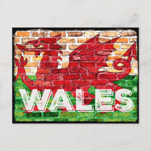 Wales Flag auf Brick Postkarte