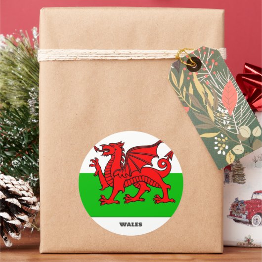 Wales Flag / Celtic Dragon Runder Aufkleber (Feiertag)
