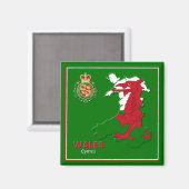 Wales Flag Map & Royal Abzeichen Magnet (Vorderseite/Rückseite)