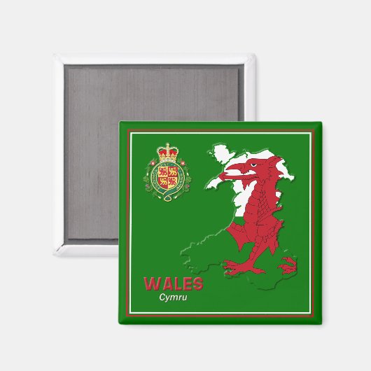 Wales Flag Map & Royal Abzeichen Magnet (Vorderseite/Rückseite)