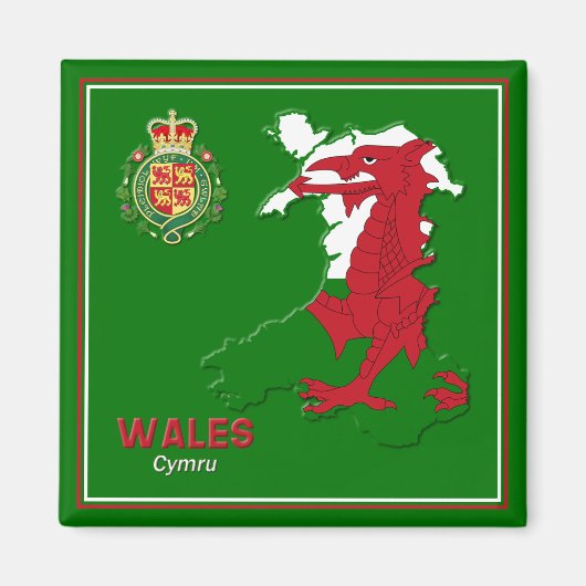 Wales Flag Map & Royal Abzeichen Magnet (Vorne)