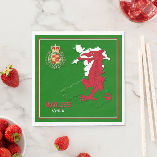 Wales Flag Map & Royal Abzeichen Serviette (Beispiel)