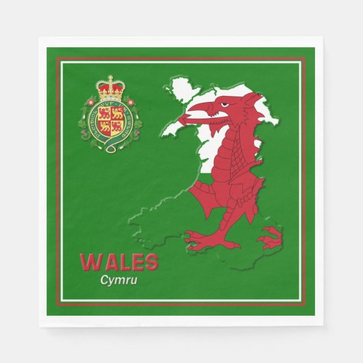 Wales Flag Map & Royal Abzeichen Serviette (Vorderseite)