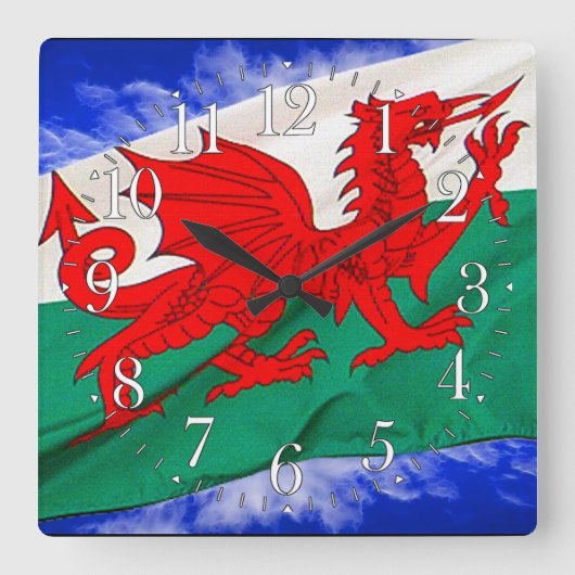 Wales Flag & Sky Proud Patriotic Wall Clock Quadratische Wanduhr (Vorderseite)
