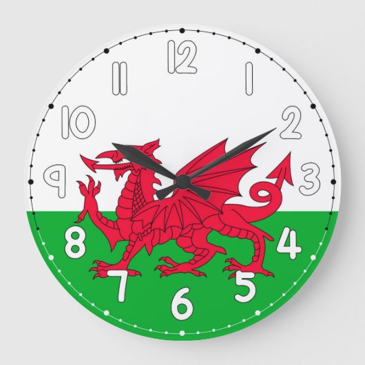 Wales Flag Wall Clock – Patriotic Welsh Home Decor Große Wanduhr (Vorderseite)