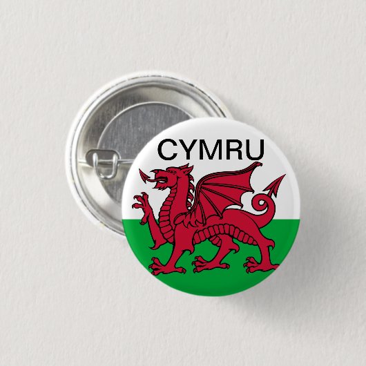 Wales Flag Weltmeisterschaft 2022 Roter Drache Cym Button (Vorne & Hinten)