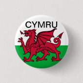 Wales Flag Weltmeisterschaft 2022 Roter Drache Cym Button (Vorderseite)