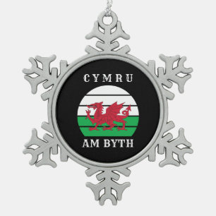 Wales-Flagge Cymru Am Byth Stolz, Waliser zu sein Schneeflocken Zinn-Ornament