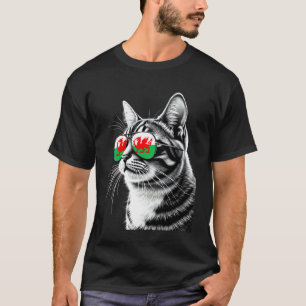 Wales-Flagge Katze trägt Sonnenbrille Walisische F T-Shirt
