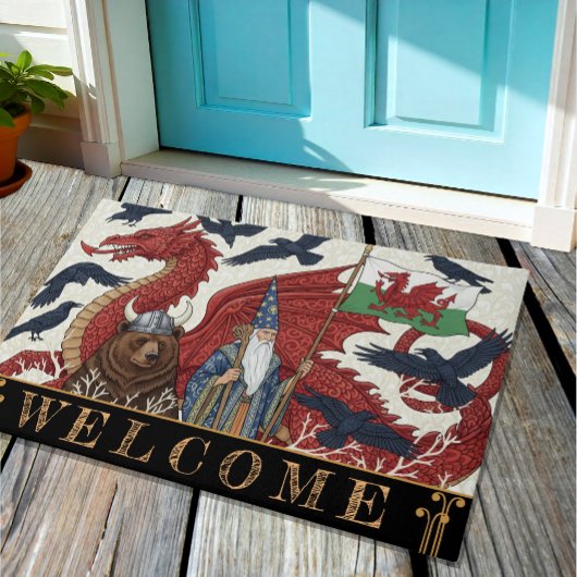 Wales, Flagge, Roter Drache, Merlin, Ravens / Kuns Fußmatte
