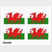 WALES: Flagge von Wales mit Text "Wales" Rechteckiger Aufkleber (Blatt)