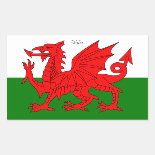 WALES: Flagge von Wales mit Text "Wales" Rechteckiger Aufkleber (Vorderseite)