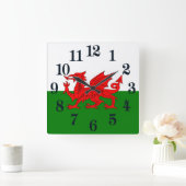 Wales flagge Welsh Red Dragon Quadratische Wanduhr (Zuhause)