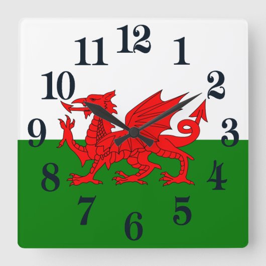 Wales flagge Welsh Red Dragon Quadratische Wanduhr (Vorderseite)