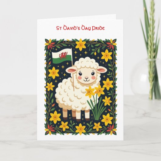 Wales Follower Cute Lamb Surrounded By Daffodils Karte (Vorderseite)