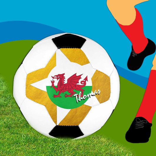 Wales Football & Gold Welsh Flag / Cymru Fußball