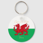 Wales for Ever Welsh Dragon Monogram Name Text Schlüsselanhänger (Vorderseite)
