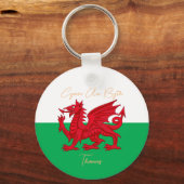 Wales for Ever Welsh Dragon Monogram Name Text Schlüsselanhänger (Rückseite)