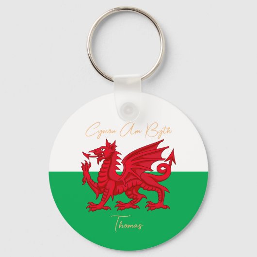 Wales for Ever Welsh Dragon Monogram Name Text Schlüsselanhänger (Rückseite)