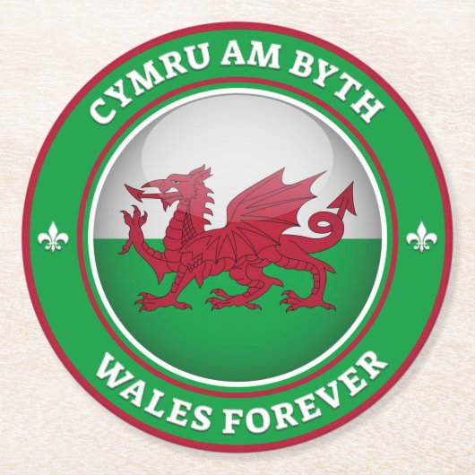 Wales Forever Runder Pappuntersetzer (Vorderseite)