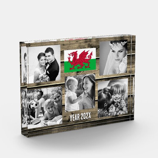 Wales Foto, walisische Flagge, Cymru Holz Fotoblock (Links)