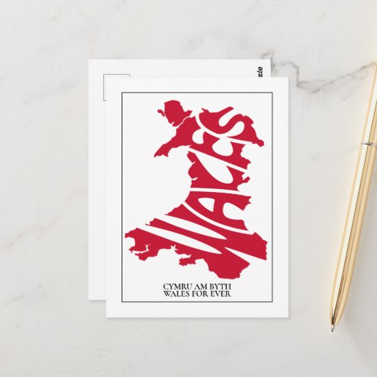 Wales für jeden Ländertext Kontur Postkarte (Vorderseite/Rückseite Beispiel)