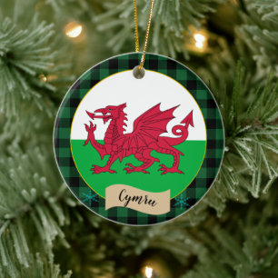 Wales, grünes Büffel, kariert- und walisische Flag Keramik Ornament