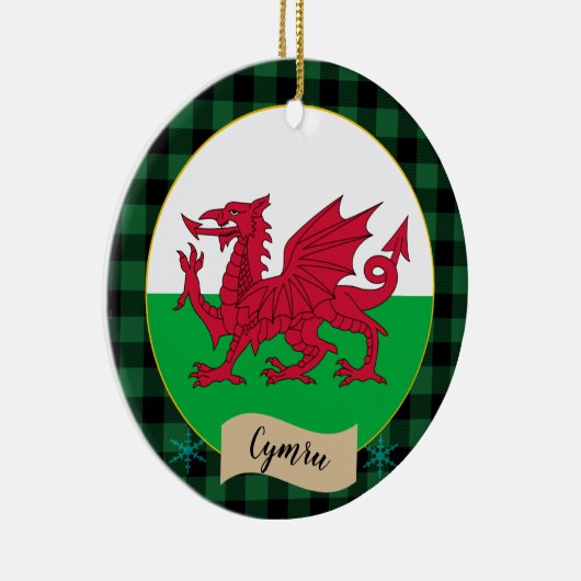 Wales, grünes Büffel, kariert- und walisische Flag Keramik Ornament (Rechts)