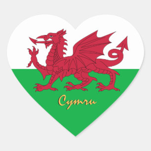 Wales Herzaufkleber, Drache, patriotische walisisc Herz-Aufkleber