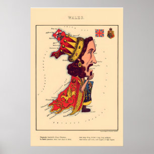 Wales Komische Karte Vintage-Lithographie860s - Ge Poster