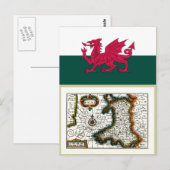 Wales Map und/oder Flag Postkarte (Vorne/Hinten)