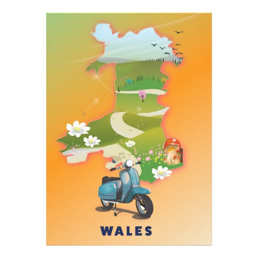 Wales Map Vintage Reiseplakat Fotodruck (Vorne)